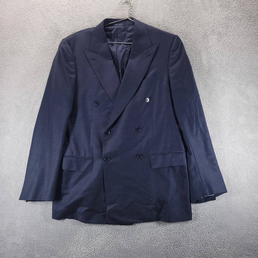 Ermenegildo Zegna Suit Jacket Mens EU 50 Blue Trofeo Double Breasted Swiss Made